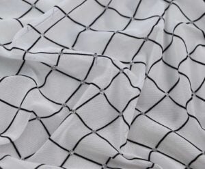 Diamonds Mesh Spandex Flock Glitter White / Black / Silver #3 — spandex fabric by the yard | Stretch House