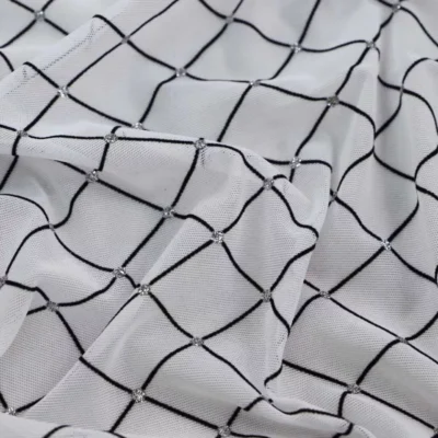 Diamonds Mesh Spandex Flock Glitter White / Black / Silver #3 — spandex fabric by the yard | Stretch House