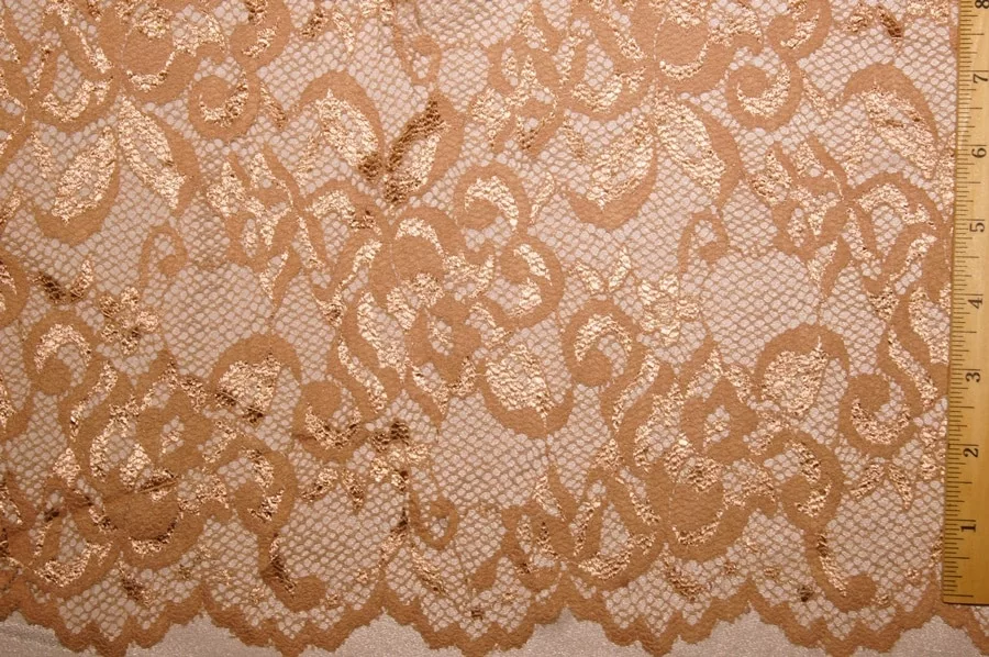 Cappucino Scallop lace spandex poly in cappuccino — wholesale fabric