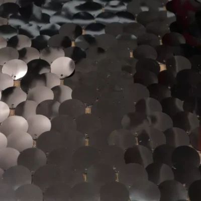 Black Teardrop Paillette Sequins on Black Mesh Fabric #4 — spandex fabric by the yard | Stretch House