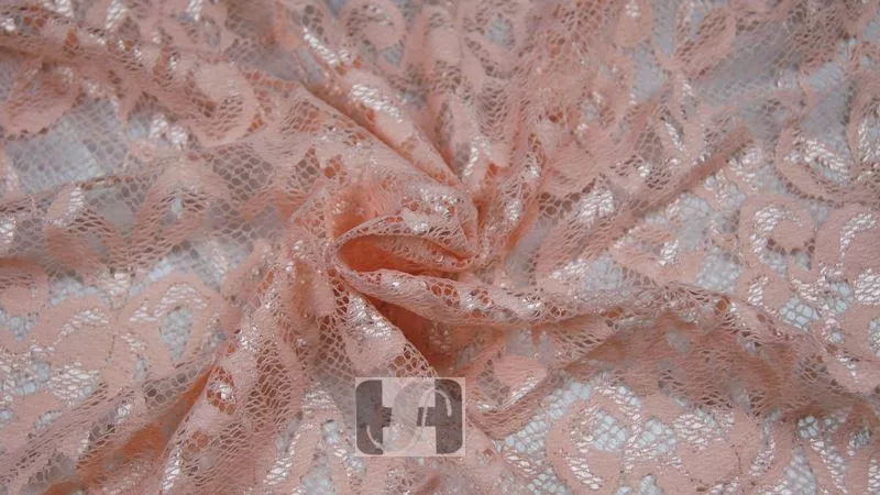DSC03116 Scallop lace spandex poly in peach — wholesale stretch fabric