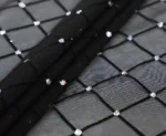 Diamonds mesh spandex flock glitter in black and silver — wholesale fabric