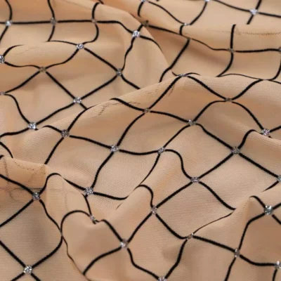 Diamonds Mesh Spandex Flock Glitter Nude / Black / Silver #2 — spandex fabric by the yard | Stretch House
