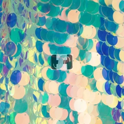 Blue pink pearl holo circle teardrop sequins on mesh — wholesale fabric