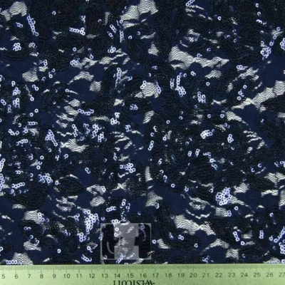 Navy Flower Petals Lace Sequin — spandex fabric by the yard | Stretch House