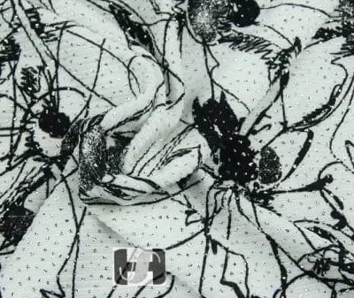 Acetate slinky printed glitter in white, black, and silver — wholesale fabric