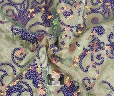 Ivory pearl ornaments floral velvet sequins — wholesale fabric
