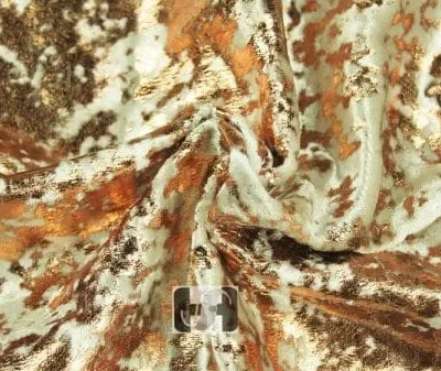 Distressed velvet spandex foil in taupe and rose gold — wholesale fabric