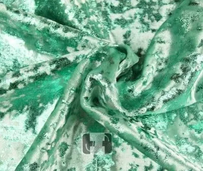 Distressed velvet spandex foil in mint — wholesale stretch fabric