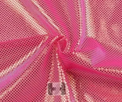 Neon pink mesh green iridescent digital foil dot mesh — wholesale fabric