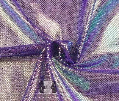 Purple mesh green iridescent digital foil dot mesh — wholesale fabric