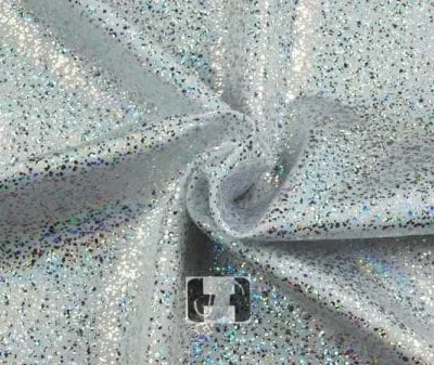 Silver white pebbles holo dots nylon spandex — wholesale fabric