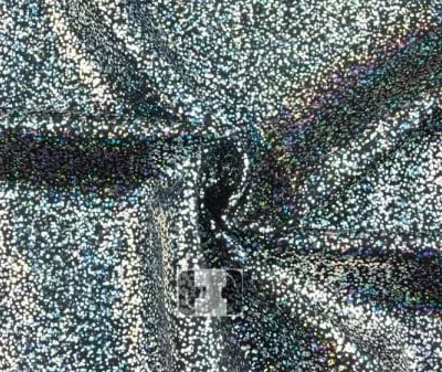 Silver black pebbles holo dots nylon spandex — wholesale fabric