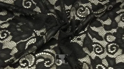 Black alice pattern stretch lace — wholesale stretch fabric