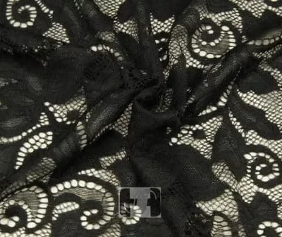 Black alice pattern stretch lace — wholesale stretch fabric