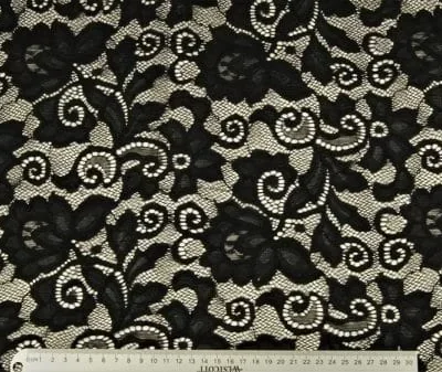 Black Alice Pattern Stretch Lace #6 — spandex fabric by the yard | Stretch House
