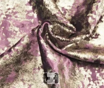 Distressed velvet spandex foil in plum and gunmetal — wholesale fabric