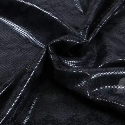 Black cobra clear dot foil nylon spandex — wholesale fabric