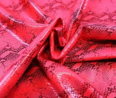 Red black clear dot foil nylon spandex — wholesale fabric
