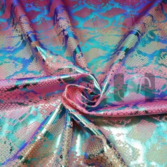 IMG_0118 Raspberry lemonade viper snake metallic hologram spandex — wholesale fabric