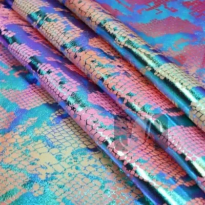 Raspberry Lemonade viper snake Metallic Hologram Print  Fabric #2 — spandex fabric by the yard | Stretch House