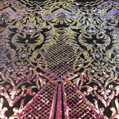 Black black iridescent 3mm sequins on spandex mesh — wholesale fabric