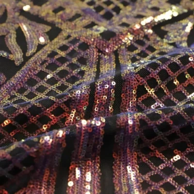 Black/ Black Iridescent 3mm Sequins on Spandex Mesh #30 — spandex fabric by the yard | Stretch House