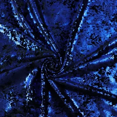 Distressed velvet spandex foil in royal blue and black — wholesale fabric