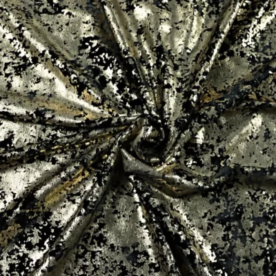Distressed velvet spandex foil in gold and black — wholesale fabric