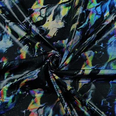 Horizon silver black oil slick iridescent spandex — wholesale fabric