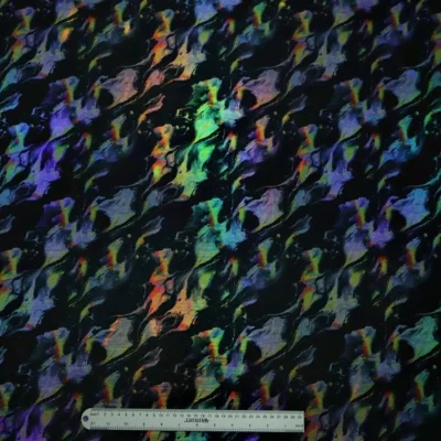 Horizon Silver/ Black Oil Slick Irid Spandex Fabric — spandex fabric by the yard | Stretch House
