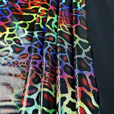 Animal Print Multi/ Black Oil Slick Irid Spandex #4 — spandex fabric by the yard | Stretch House
