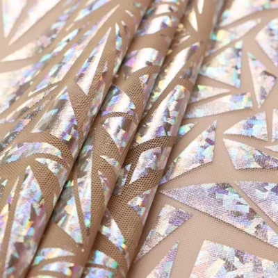Abstract metallic foil mesh in nude and silver — wholesale stretch fabric