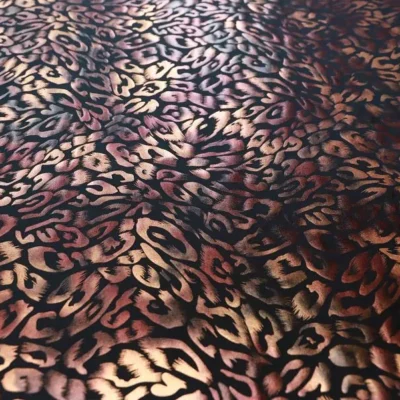 BLACK/ BURGUNDY/ TAN Ferocious Foil Printed Superflex — spandex fabric by the yard | Stretch House