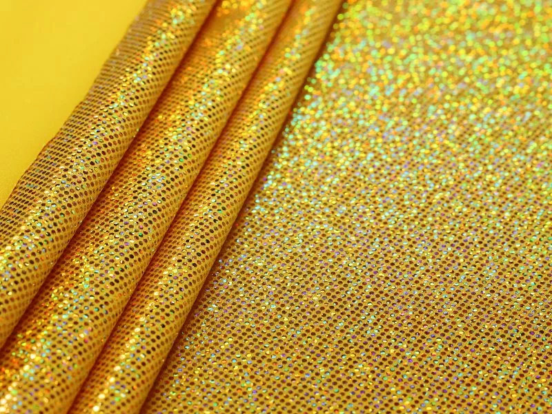 IMG_2950 Digital holo foil dot spandex in yellow and gold — wholesale fabric