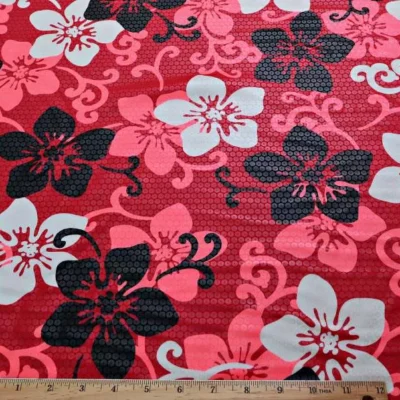 Red / Black / Neon Pink / White/ Rose Printed Spandex Metallic #CU1-5 — spandex fabric by the yard | Stretch House