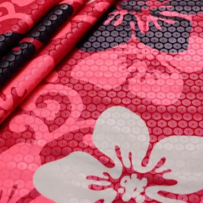 Red black neon pink white printed spandex metallic — wholesale fabric