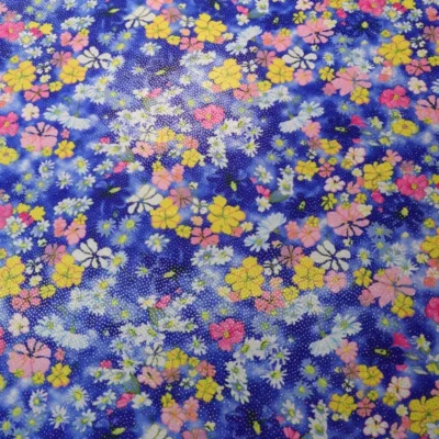 Printed Spandex Foil Silver Dot  Flora Blue / Pink / Yellow / Green / White  #112 — spandex fabric by the yard | Stretch House