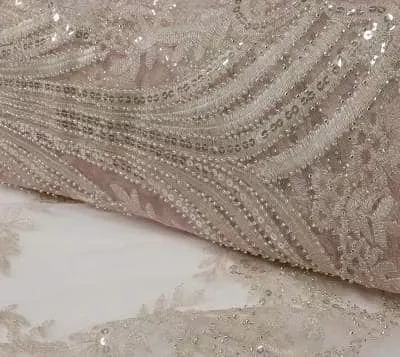 Alabaster Beaded Lace Sequins on Tulle Fabric