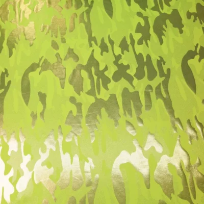 Chartreuse / Gold Ash Camo Foil Activewear — spandex fabric by the yard | Stretch House