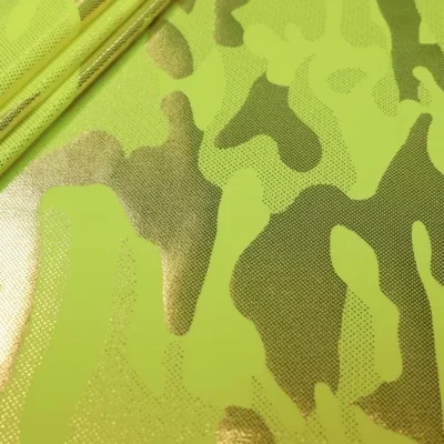 Chartreuse gold camo foil activewear spandex — wholesale stretch fabric