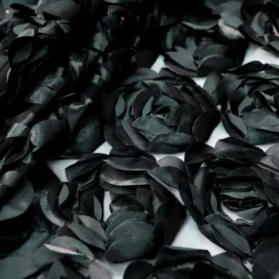 Polyester satin tulle 3D rose sheer in black — wholesale fabric