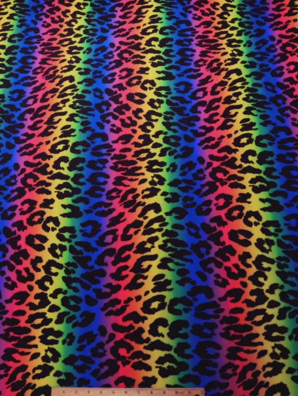 Rainbow Leopard Printed Polyester Spandex #702 — spandex fabric by the yard | Stretch House