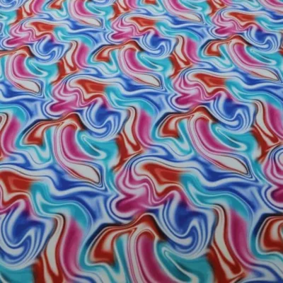 Abstract Royal blue Red Pink Teal White Printed Polyester Spandex #710 — spandex fabric by the yard | Stretch House
