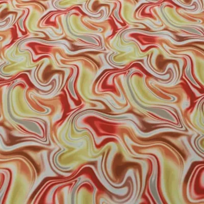 Abstract Olive Yellow Red Chocolate White Printed Polyester Spandex #711 — spandex fabric by the yard | Stretch House