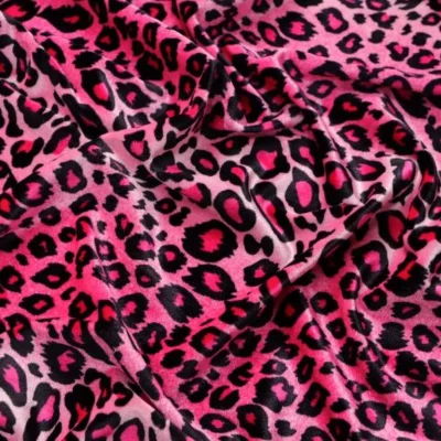 Leopard Printed Spandex Velvet Neon Pink / Black #202 — spandex fabric by the yard | Stretch House