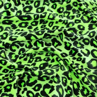 Leopard Printed Spandex Velvet Neon Green / Black #201 — spandex fabric by the yard | Stretch House