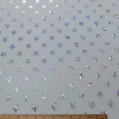 Stars Holographic Foil Spandex Mesh White Silver #101 — spandex fabric by the yard | Stretch House