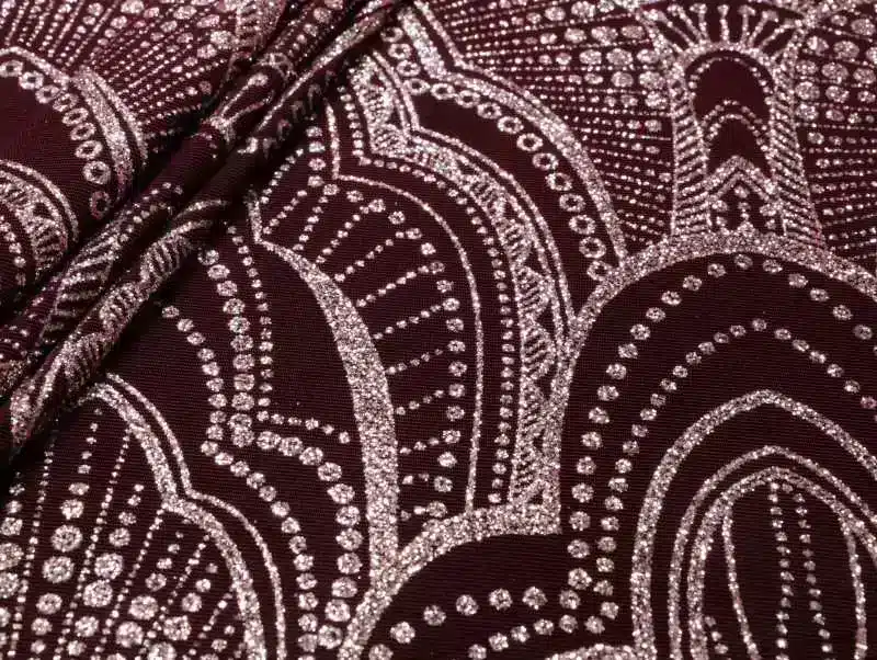 IMG_3215 Glitter slinky acetato spandex in blackberry and rose gold — wholesale fabric
