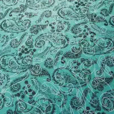 Glitter Slinky Spandex  Printed Aqua  Black White Glitter Silver #147 — spandex fabric by the yard | Stretch House